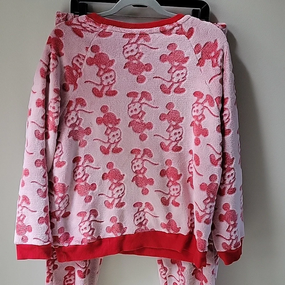 Disney World Mickey Mouse Womens XL Pajama Set Plush‎ Lounge Red White Cozy - Picture 7 of 15